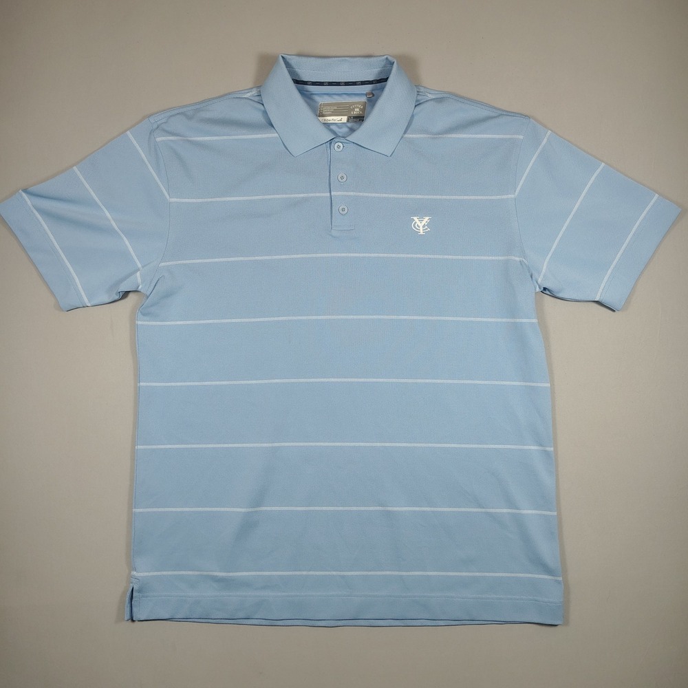Cutter & Buck Polo Shirt Men L Blue Striped CB DryTec Yellowstone Country Club